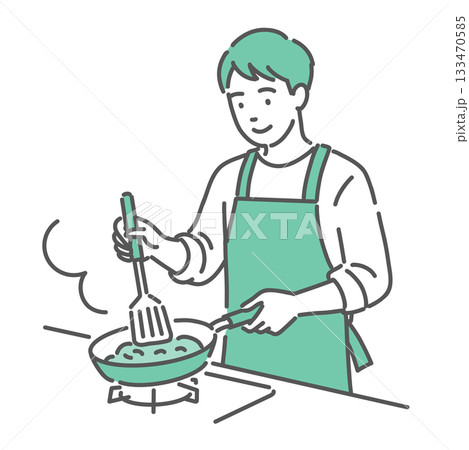 フライパンで料理を作っている若い男性 フライパンで料理を作っている若い男性 133470585