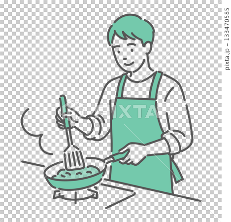 フライパンで料理を作っている若い男性 フライパンで料理を作っている若い男性 133470585