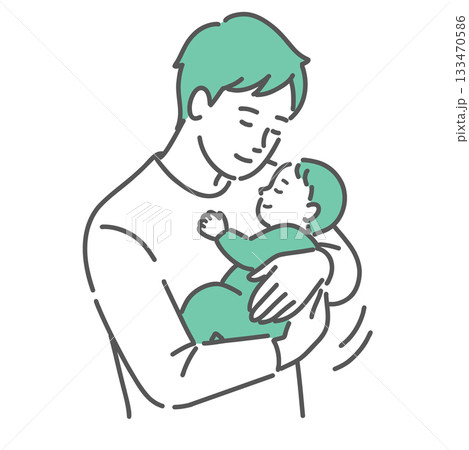 赤ちゃんをあやしている若い男性 赤ちゃんをあやしている若い男性 133470586