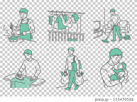 家事や育児をしている若い男性のベクターイラストセット 133470588
