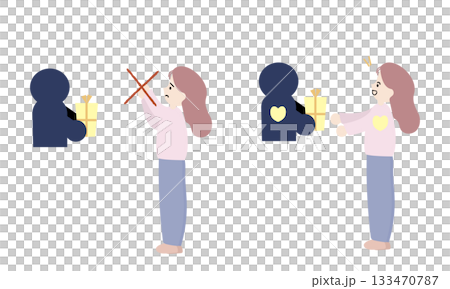 受け取りを拒む女性と感謝を表して受け取る女性 133470787