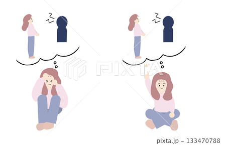 失敗をネガティブに悔む女性とポジティブに解釈する女性 133470788