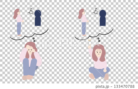 失敗をネガティブに悔む女性とポジティブに解釈する女性 133470788