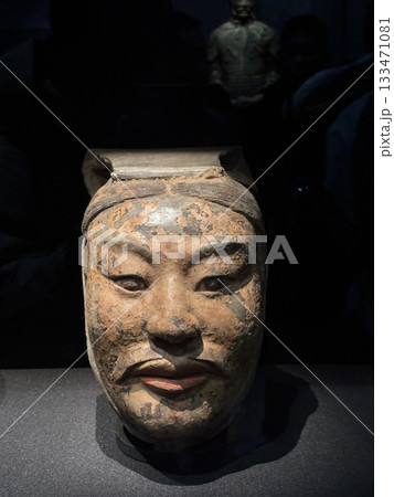 Xi'an, China - Jan 2,2025 : Famous Terracotta Army on display in the Museum of the Terra-cotta Warriors in Xi'an, China on Jan 2,2025. Xi'an, China - Jan 2,2025 : Famous Terracotta Army on display in the Museum of the Terra-cotta Warriors in Xi'an, China on Jan 2,2025. 133471081