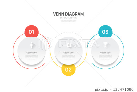 Venn diagram business infographic circle chart template 3 steps options, presentation with elements vector illustration. 133471090