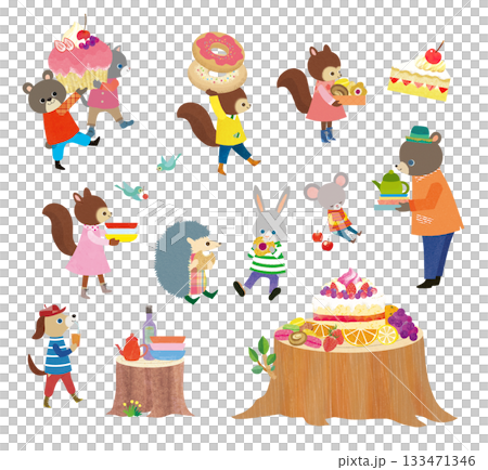 Cute animals and sweets 133471346