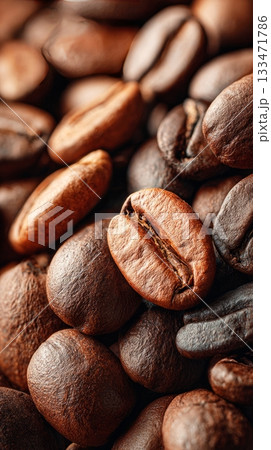 Roasted coffee beans close up showing fresh aroma 133471786