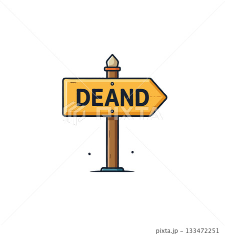 Directional sign with 'DEAND' inscription offering cartoonish visual guidance and playful design 133472251