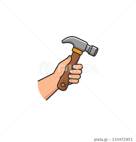 Hand firmly holding a hammer tool illustration depicting precision construction and repair tasks Hand firmly holding a hammer tool illustration depicting precision construction and repair tasks 133472951
