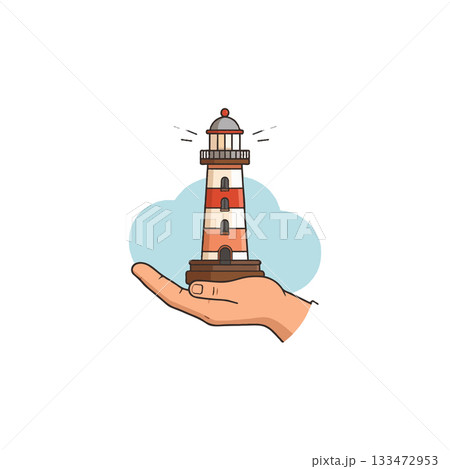 A guiding beacon of hope resting safely in the palm showcasing direction toward better times and 133472953
