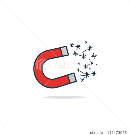 Stylized representation magnet attracting cosmic particles symbolic powerful invisible force 133473078