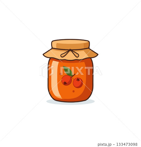 Illustrated homemade jam jar with fruit label a sweet treat concept delicious preserve illustration Illustrated homemade jam jar with fruit label a sweet treat concept delicious preserve illustration 133473098