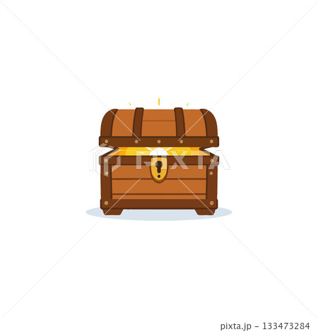 Enigmatic treasure chest with overflowing golden radiance, vector illustration evoking mystery and Enigmatic treasure chest with overflowing golden radiance, vector illustration evoking mystery and 133473284