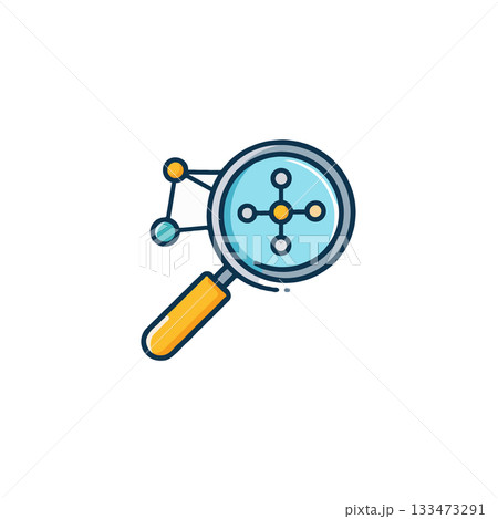 Magnifying glass on molecular structure presenting scientific exploration in a detailed vector 133473291
