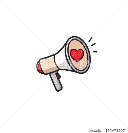 Amplifying affection through media cartoon megaphone representing love and positive messages to 133473297