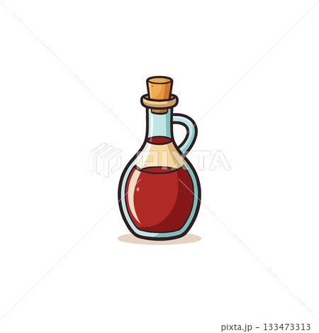 Illustration of vintage bottle containing liquid, cork stopper, perfect for culinary or beverage Illustration of vintage bottle containing liquid, cork stopper, perfect for culinary or beverage 133473313