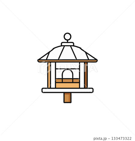 Minimalist bird feeder illustration showcasing a cozy shelter for feathered friends, fostering 133473322