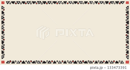 Blank rectangle frame consists of various geometric shapes childish hand drawn style on old paper background graphic illustration. 133473391