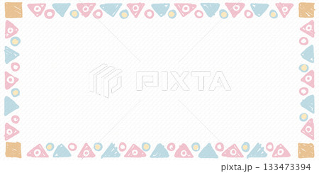 Blank rectangle frame consists of various pastel geometric shapes childish hand drawn style on bond paper texture background graphic illustration. 133473394
