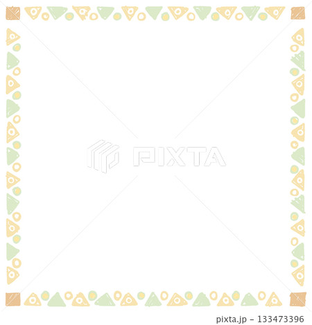 Blank square frame consists of various pastel geometric shapes childish hand drawn style on white background graphic illustration. 133473396