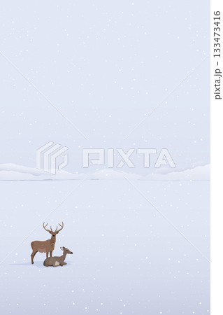 Snowfall in minimalist snowscape with both of reindeers have mountain ranges and dusk sky vertical background graphic illustration. Snowfall in minimalist snowscape with both of reindeers have mountain ranges and dusk sky vertical background graphic illustration. 133473416
