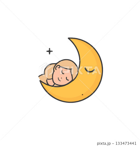 Illustrative depiction of a serene child dreaming peacefully while nestled comfortably within a 133473441