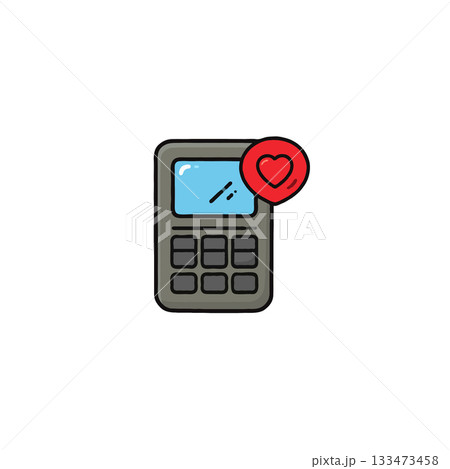 Illustration of an old mobile phone with a prominent red heart notification denoting affection and 133473458