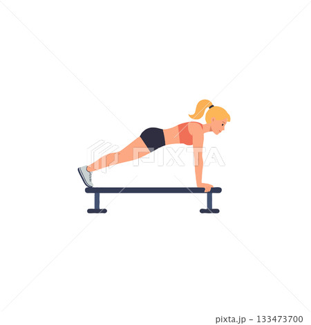 Fitness dedication shown through elevated push ups for achieving wellness goals on exercise Fitness dedication shown through elevated push ups for achieving wellness goals on exercise 133473700