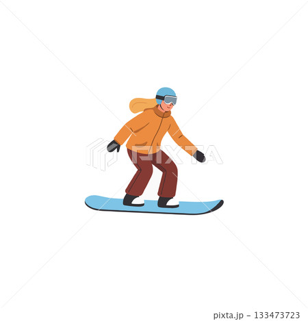 A snowboarder carving through pristine snow is having an exciting winter sports adventure on a A snowboarder carving through pristine snow is having an exciting winter sports adventure on a 133473723