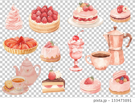 Watercolor style stylish cafe illustration set 133473891