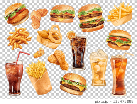 時尚漢堡店菜單插畫套裝 133473899