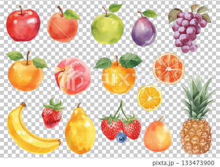 水彩風格彩色水果插畫集 133473900