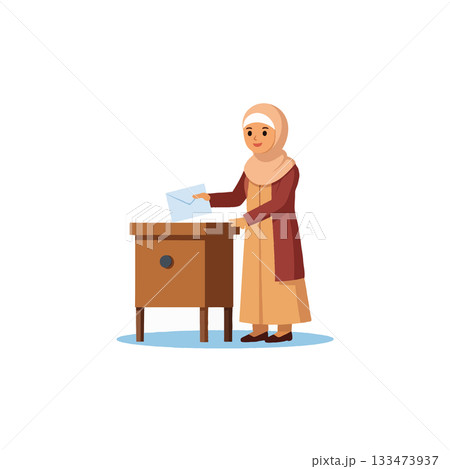 Empowered muslim woman participates in democratic process casting her vote with civic Empowered muslim woman participates in democratic process casting her vote with civic 133473937