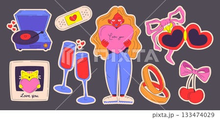 Valentine day doodle set with romantic hearts Valentine day doodle set with romantic hearts 133474029