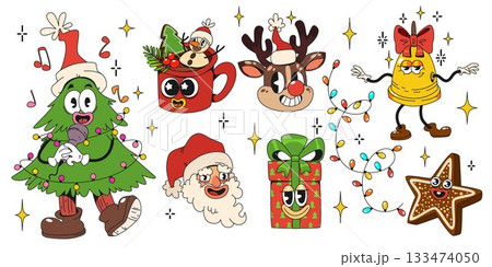 Comic Christmas characters set isolated on white 133474050