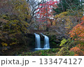 紅葉に包まれた滝 133474127
