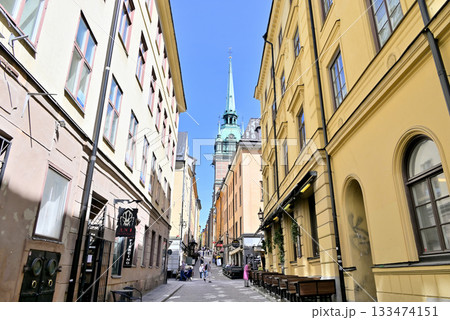 旧市街ガムラスタンの街並みとドイツ教会 133474151