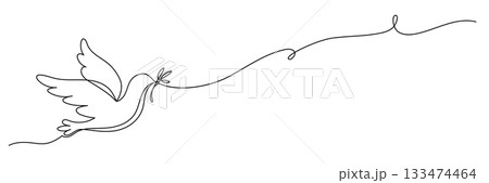 Continuous lineart monoline dove with olive twig Continuous lineart monoline dove with olive twig 133474464