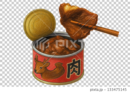 Canned venison (opened, meat lifted with chopsticks) 133475145