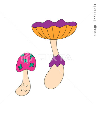Groovy retro psychedelic cartoon mushroom with colorful pink cap stands as a fun groovy element. This fantasy shroom displays a trippy style in bold y2k colors, perfect for creative projects and Groovy retro psychedelic cartoon mushroom with colorful pink cap stands as a fun groovy element. This fantasy shroom displays a trippy style in bold y2k colors, perfect for creative projects and 133475214