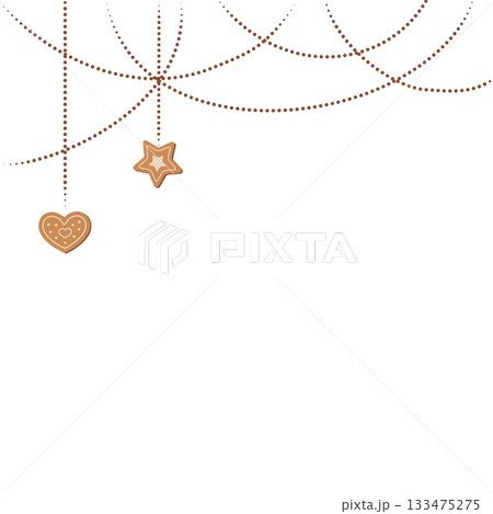 Kraft holiday ornament on brown flat background set. Holiday decoration with christmas branch and plant as part of a festive winter set. Gift and box detail in graphic concept design. Kraft holiday ornament on brown flat background set. Holiday decoration with christmas branch and plant as part of a festive winter set. Gift and box detail in graphic concept design. 133475275