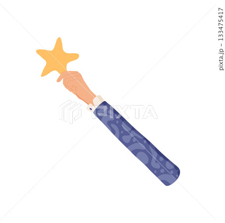 Flat hand holding a rating star. Symbol of feedback and review with focus on positive satisfaction and vote. Isolated creative style, suitable for customer interests business evaluation. 133475417