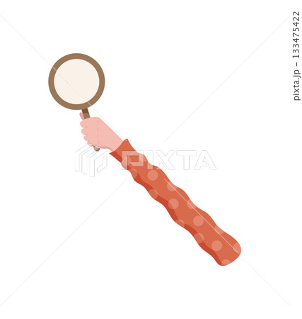 Cartoon hand holding blank circular sign. Isolated arm with empty circle template for communication and feedback. Ideal symbolic gesture for review and opinion sharing. Modern cartoon graphic style 133475422