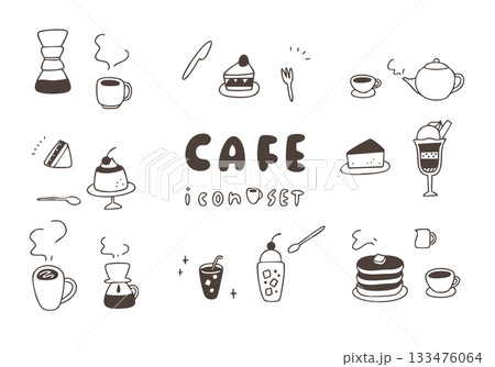 手書きのかわいいカフェの線画セット 133476064