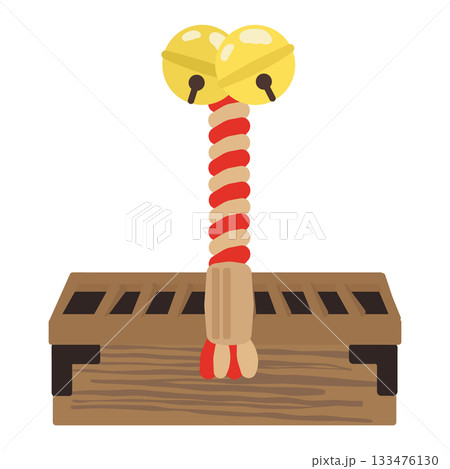 お賽銭箱（奉納）と鈴緒　イラスト 133476130