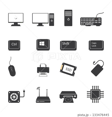 Computer components icon and peripherals のイラスト素材 [133476445] - PIXTA