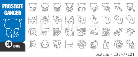 Prostate cancer and Benign prostatic hyperplasia thin line icon . Editable stroke . Vector . 133477121