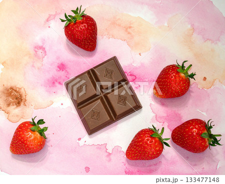 いちごとチョコレート　バレンタイン風イラスト 133477148