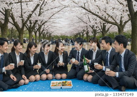 満開の桜の木の下で春の宴 133477149