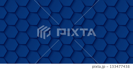 Abstract 3D deep blue hexagonal plates arranged seamless pattern graphic illustration. 133477438